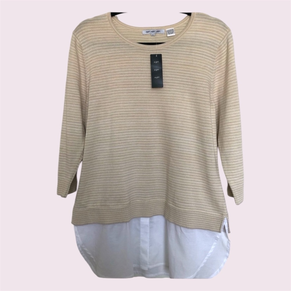 Eight Eight Eight Women’s Long Sleeve Layered Look Sweater in Moonstone Large